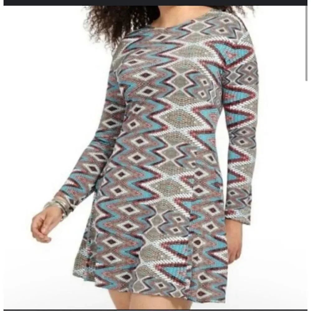 Misa Los Angelas snakeskin mosaic print long sleeve mini dress XL